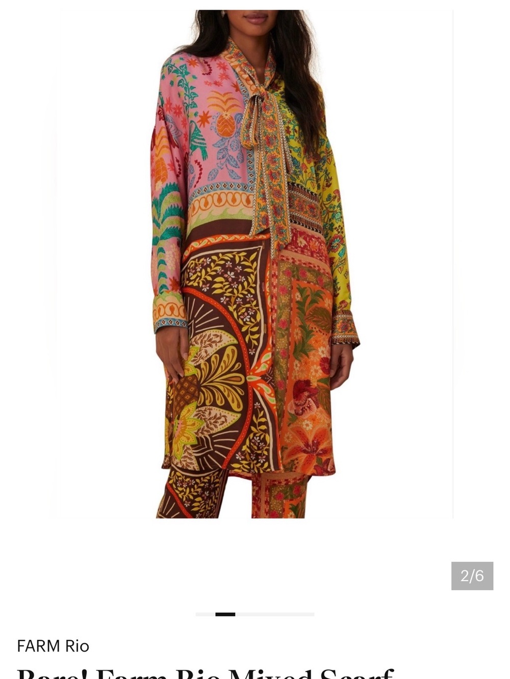 FARM Rio Bright Multicolor Patchwork Tie-Neck Dress. Size Large. Gorgeous